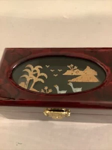 Vintage Holz Asiatische Schmuckschatulle Kork Kunst Lackiert. - Bild 1 von 10