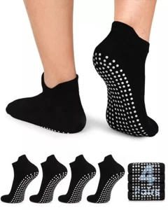 4 Pairs Non Slip Grip Socks for Men Anti-Skid Gripper Large-X-Large 01 4black - Picture 1 of 4