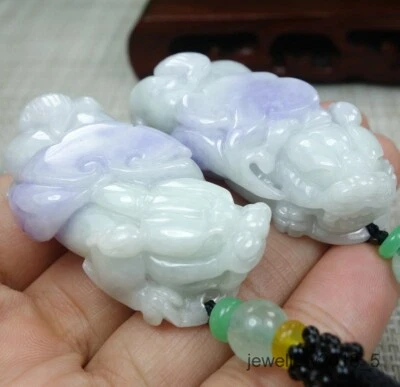 1 pair Certified Lavender Burma 100% natural A jadeite jade Pendant~PiXiu 如意招财貔貅 - Image 1 of 4