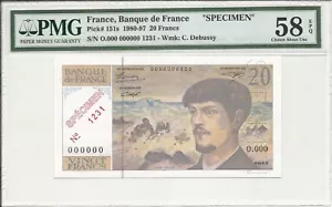 FRANCE P151s 20 FRANC 1980 1997 PMG 58 EPQ C. DEBUSSY SPECIMEN FAYETTE 66BIS.0 - Picture 1 of 2
