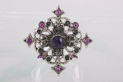 Broche en forma de diamante cristales verdes y morados tono plateado moda 4425b Foto 1 de 2