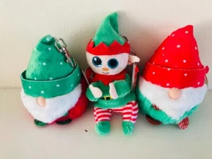 3 TY BEANIE BELLIES BOOS KEYCLIPS TOPSY TURVEY ELFONZO 2023 NAVIDAD PUFFIES - Imagen 1 de 1
