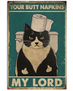 Black Cat Metal Tin Sign Funny Home Art Decorative Iron Painting 8X12 inches - Picture 1 of 3