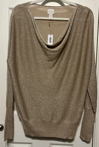 Chico's Gold Ceara Shine Cowl Neck Pullover Sweater Size 2(12/14)NWT - Picture 1 of 12