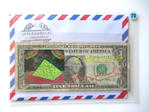 1$ VON ANDY WARHOL UND KEITH HARING ORIGINAL BEARBEITET + SIGNIERT, USPS-ST 1987 - Bild 1 von 5