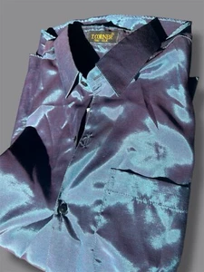 T.Corner Thai Silk Iridescent Men’s Shortsleeved Vintage Buttonup - Picture 1 of 11