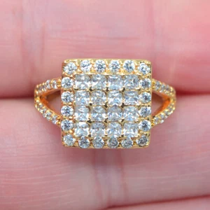 18K Yellow Gold Filled Women Clear Mystic Topaz Fashion Square Ring Jewelry - Picture 1 of 2