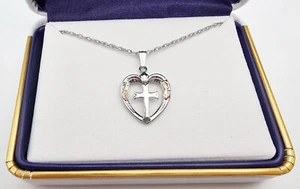 Black Hills Gold Sterling Silver Heart Pendant with Cross FAST SHIPPING - Picture 1 of 2