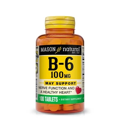 Mason Natural Vitamina B6 100 mg con Calcio - Corazón Saludable, 100 Comprimidos Foto 1 de 4