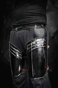 Medieval 18 Gauge Black Greaves Steel Leg Armor Guard Costume Protection Armor - Picture 1 of 3