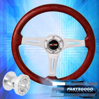 Metallic Red Chrome Center Steering Wheel + Chrome Hub Adapter For 84-89 Corolla Foto 1 de 4