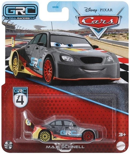 DISNEY PIXAR CARS - MATTEL MAX SCHNELL #4 GRC Global Racers Cup Disney Pixar Cars 1:55 Mattel Diecast Auto
