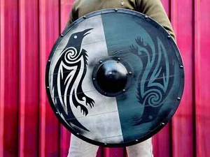 Medieval Wooden Authentic Battle-Worn Viking Two Raven Authentic Shield - Picture 1 of 6