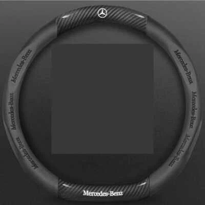 15" D-Shape Car Steering Wheel Cover For Mercedes Benz Carbon Fiber + Black - Изображение 1 из 3