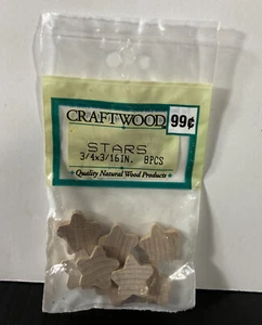 BASTELHOLZ 3/4X3/16" STERNE (NEU/VERSIEGELT/8 STÜCK) ZUM BASTELN/UNVOLLENDET! - Bild 1 von 3