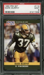 1990 PRO SET MARK MURPHY #113 PSA 9 GREEN BAY PACKERS Graded Football Card Vtg - Picture 1 of 2