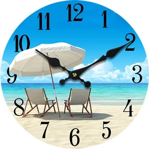 Glass Wall Clock Beach Chair Home Wall Decor Coastal Nautical Beach New 13"X 13" - Picture 1 of 4