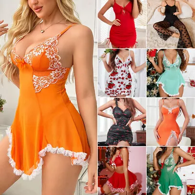 Sexy Women's Lingerie Silk Lace Underwear Sleepwear Night Dress Babydoll Pajamas - Image 1 of 4