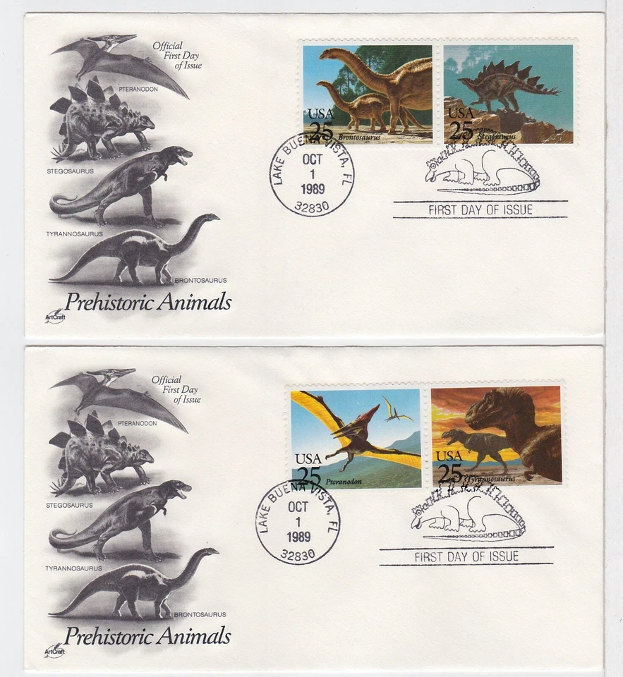 TurtlesTradingPost- Prehistoric Animals 1989 #2422-25 FDC- Artcraft- 2 Covers - Image 1 of 1