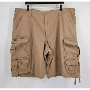 Lee Dungarees Heavy Cotton Twill Mens Brown Cargo Shorts String Tie Hem Sz 42 - Picture 1 of 4