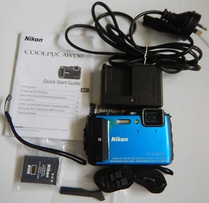 NIKON COOLPIX AW130 DIGITAL UNDERWATER CAMERA , METALIC BLUE WITH EXTR CHARGER, - Picture 1 of 20