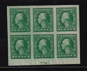 1916 Sc 481 imperforate MHR full OG XF Jumbo plate block of 6, 7741B CV $30 - Picture 1 of 1