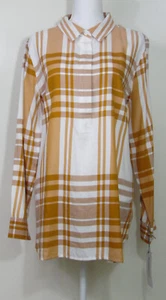 NWT Liz Claiborne Orange & White Button Plaid Long-Sleeved Shirt Sz. XL R10-11 - Picture 1 of 5