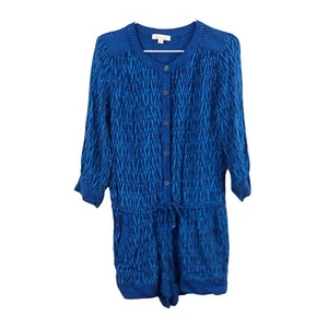 Ella Moss Women Size XS Blue Printed Button Down Romper Anthropologie Boho - Picture 1 of 5