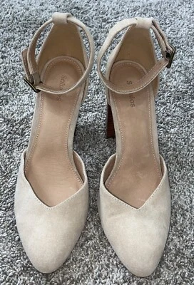 Soludos 米色 Gemma 踝带高跟鞋 8.5 码 / Eu 39 女式鞋麂皮绒 — 第 1/4 张图片