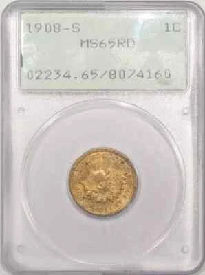 1908 S Indian Head Cent Penny PCGS MS-65 RD OGH RATTLER - Image 1 of 2