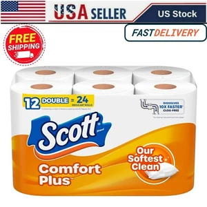 Comfortplus Toilet Paper 12 Double Rolls 231 Sheets per Roll 1-Ply FREE SHIP - Picture 1 of 9