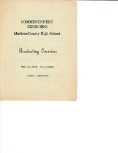 Madison County, Georgia High School Commencement Exercises Program from 1934 - Picture 1 of 1