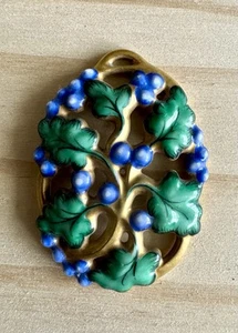 Vintage signierter & nummerierter Porzellan großer Anhänger Blätter & Blumen Motiv - Bild 1 von 4