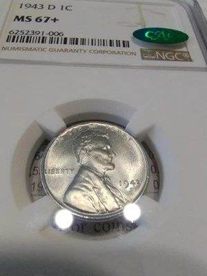 1943 D Steel Penny MS67+ CAC World War 2 Penny NGC Certified Gem Collectible - Image 1 of 4