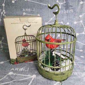 Animated Singing Cardinal In Cage Cracker Barrel Green Cage In Box - Picture 1 of 10