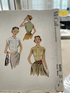 Top camicia / blusa McCall 8495 / vintage anni '50 modello cucito / taglia 16 busto 34 - Foto 1 di 4