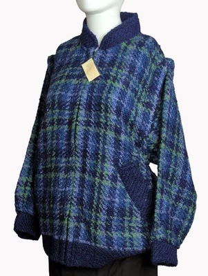 Jaqueta Boyne Valley Weavers feminina tamanho S azul verde xadrez com zíper Irlanda - Imagem 1 de 4