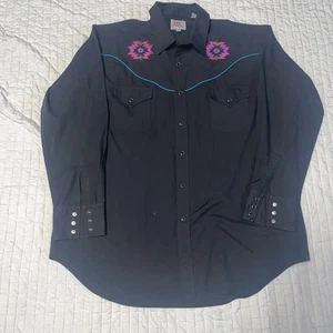 Ely Diamond Western Pearl Snap Cowboy Shirt Size XL Vintage Black Rockabilly - Picture 1 of 12
