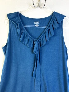 Merona Ruffle Neck Shirt Women XL - XXL Green V Neck Y2K Cottagecore Work - Picture 1 of 8