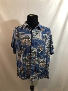 Hollis River Blue Short Sleeve Button Up Hawaiian Print Shirt - Men’s 2XLT - Picture 1 of 3