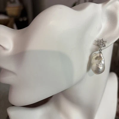 Freshwater Baroque Pearl Dangle Earrings 12-24mm Natural White - Image 1 of 4