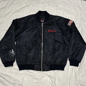 Snap On Tool Mens L Full Zip Black Satin Bomber Jacket USA Wings There Is A Diff - Picture 1 of 17