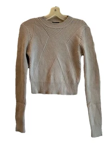 Dynamite Damen Größe M Beige Crop Rundhalsausschnitt Langarm Pullover Neu mit Etikett - Bild 1 von 7