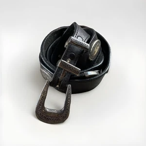Cinturón Brighton Medallion Cuero Concho Pátina Excelente Estado Negro 40 - Imagen 1 de 16