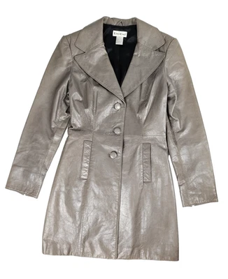 Chaqueta Abrigo Bebe De Colección Cuero Genuino Para Mujer Talla S Gris Pecho Único Y2K Foto 1 de 4