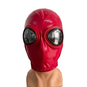 Latex Rubber Hood with Eyes Glasses Latex Fetish Mask Back Zipper Handmade 0.4mm - Picture 1 of 4