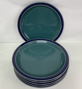 Denby Harlequin Set of 6 Dinner Plates Blue/Green England *Read Condition Flaws* - Bild 1 von 8