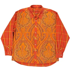 Robert Graham Mens 3XL Orange Paisley Plaid Long Sleeve Button Down Shirt #9 - Picture 1 of 12