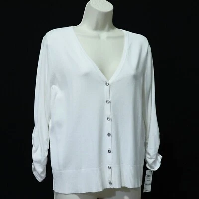 INC International Concepts Cardigan Sweater L Large White Rhinestone Buttons NEW - Image 1 of 4