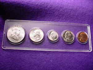 1950 PHILADELPHIA 5 COIN MINT SET 90% SILVER KEY DATE COINS--5 BU coins!!    #6